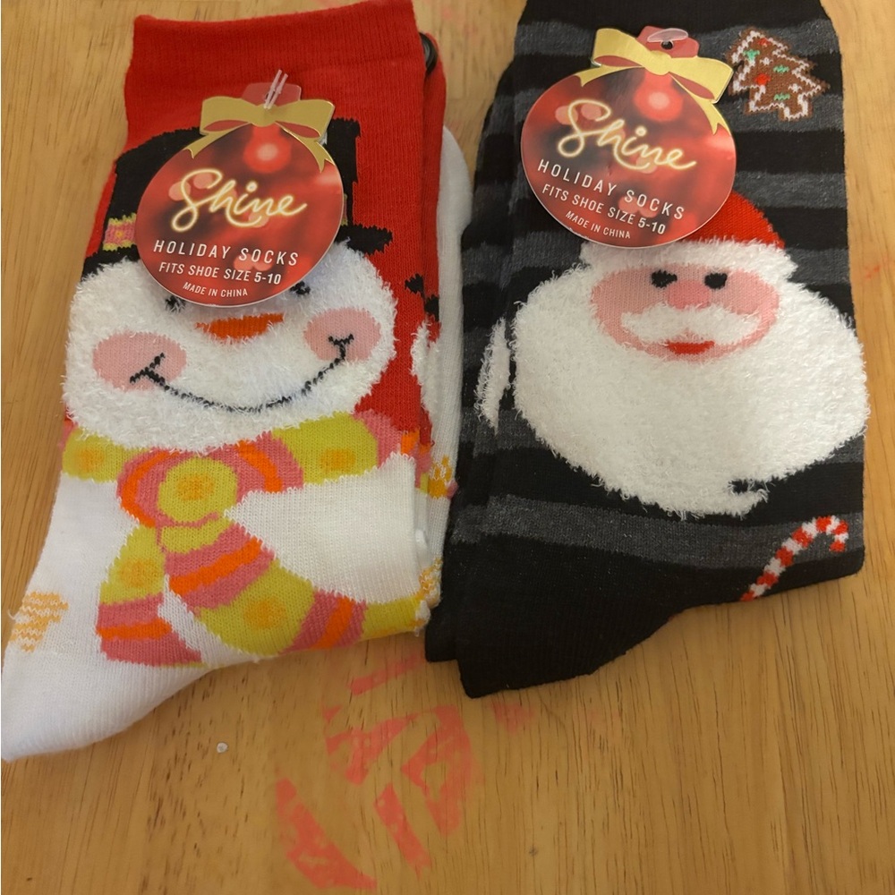 2 Pairs Holiday Socks - Festive Red and Black